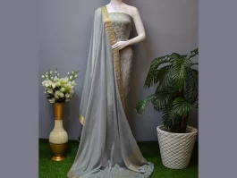 Grey Pure Crepe Brocade Unstitched Suits (972M)