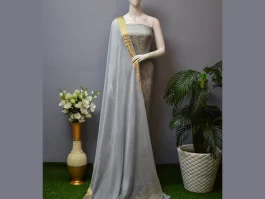 Grey Pure Crepe Brocade Unstitched Suits (211M)