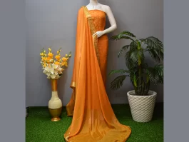 Rust Pure Crepe Brocade Unstitched Suits (62M)