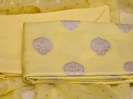 Yellow Cotton Silk Lurex Jacquard Unstitched Suits (163M)
