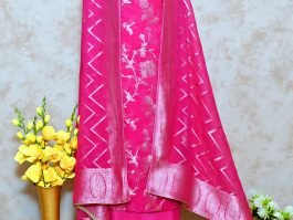 Unstitched  Magenta  Platinum Zari GGT Suit