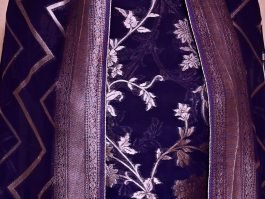 Unstitched Navy Blue  Platinum Zari GGT Suit