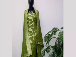 Unstitched Olive Platinum Zari GGT Suits