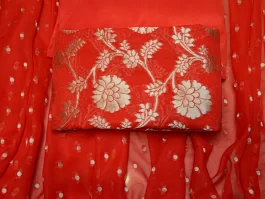 Red Platinum Zari Royal Georgette Unstitched Suits