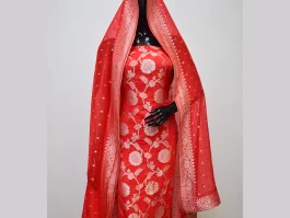 Red Platinum Zari Royal Georgette Unstitched Suits