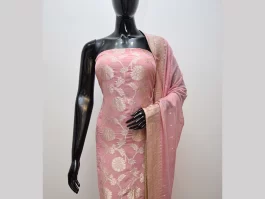 Dusty Pink Platinum Zari Royal Georgette Unstitched Suits
