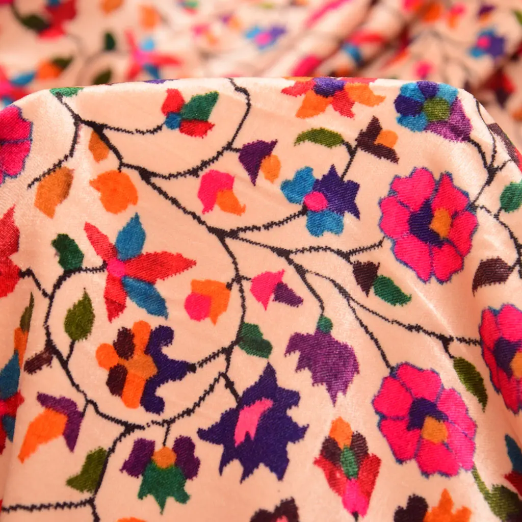 Buy Mood Indigo Floral Pattern Premium Embossed Printed Velvet Fabric @  Rs.1429 per meter