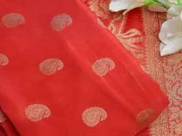 Red Natural Crepe Brocade Unstitched Suits (554M)