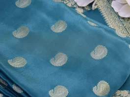 Peacock Natural Crepe Brocade Unstitched Suits (8M)