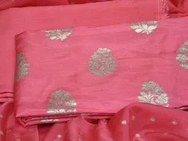 Salmon Pink Cotton Silk Lurex Jacquard Unstitched Suits (1115M)