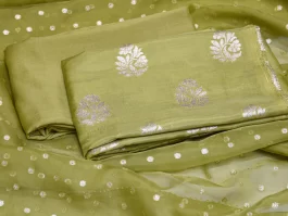 Olive Cotton Silk Lurex Jacquard Unstitched Suits (38M)