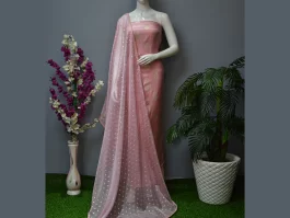 Salmon Pink Cotton Silk Lurex Jacquard Unstitched Suits (250M)
